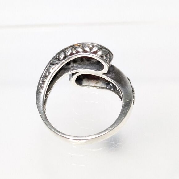 CHAPAL ZENRAY 925 Sterling Silver Coral Bypass Vintage Ring Size 6.75-7 - Picture 4 of 9